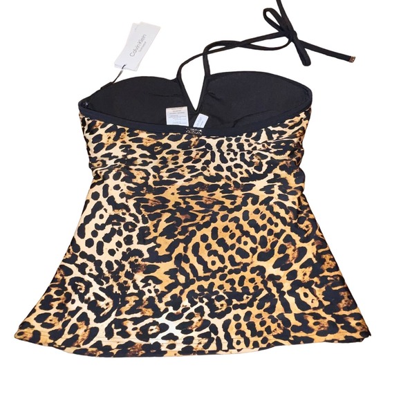 Calvin Klein Women's Animal-Print V-Wire Bandeau Halter Tankini Top XS - Picture 2 of 8